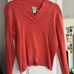 Women's V-Neck Sweater in Coral